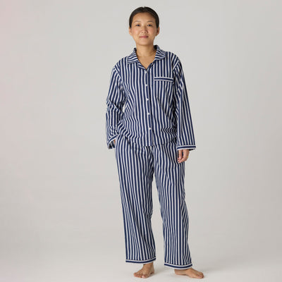 Women Navy Bold Striped Pima Pajama Set