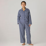 Women Navy Bold Striped Pajama Set