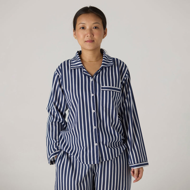 Women Navy Bold Striped Pajama Set