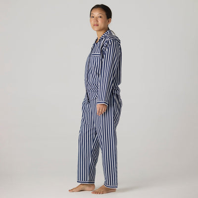 Women Navy Bold Striped Pima Pajama Set