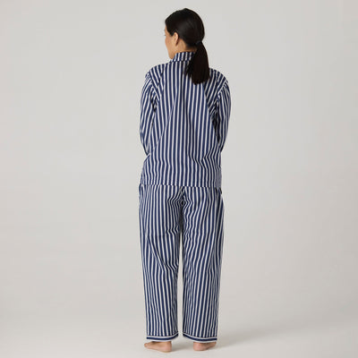 Women Navy Bold Striped Pima Pajama Set