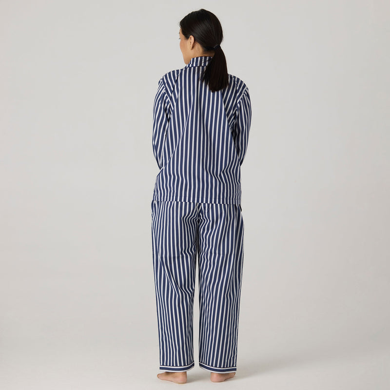 Women Navy Bold Striped Pajama Set