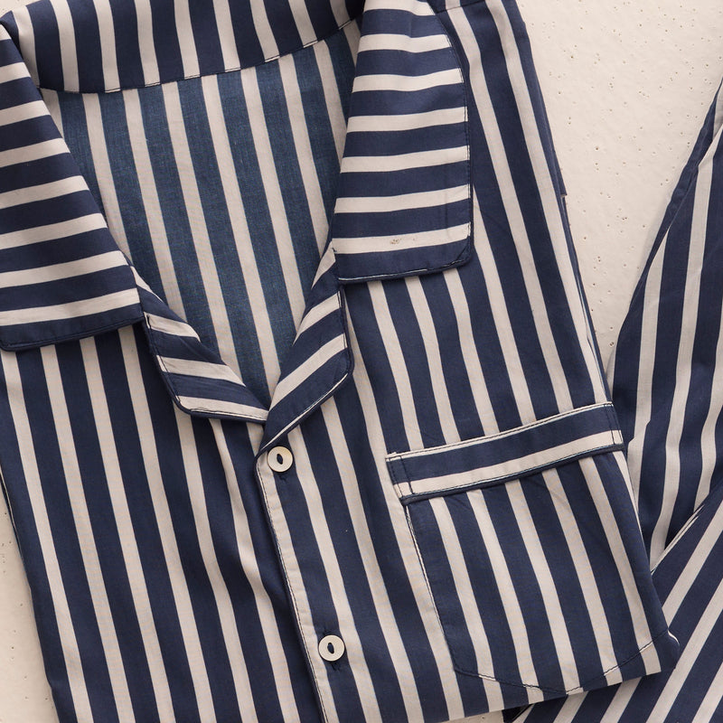 Men Navy Bold Striped Pajama Set