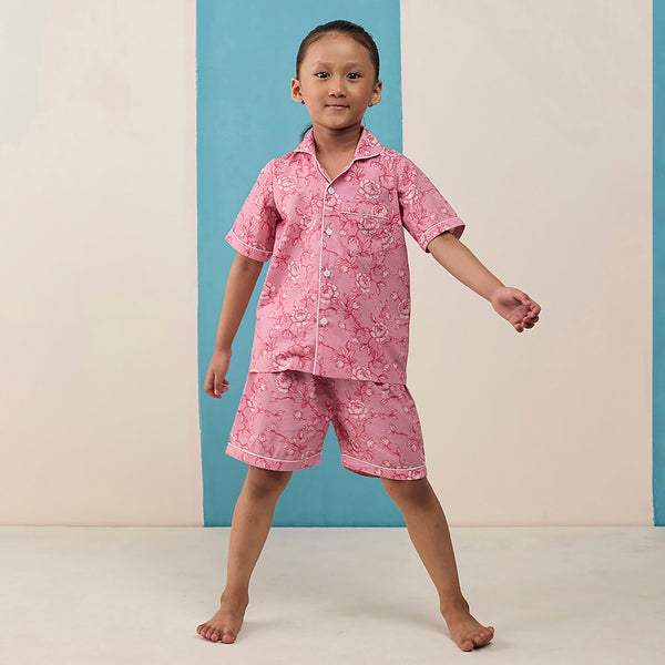 Vintage Blooms (Blush) Pima Shorts Set For Kids