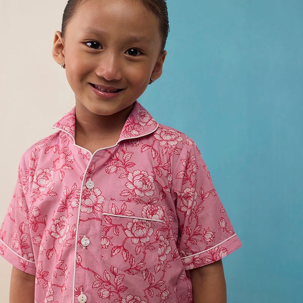 Vintage Blooms (Blush) Pima Shorts Set For Kids