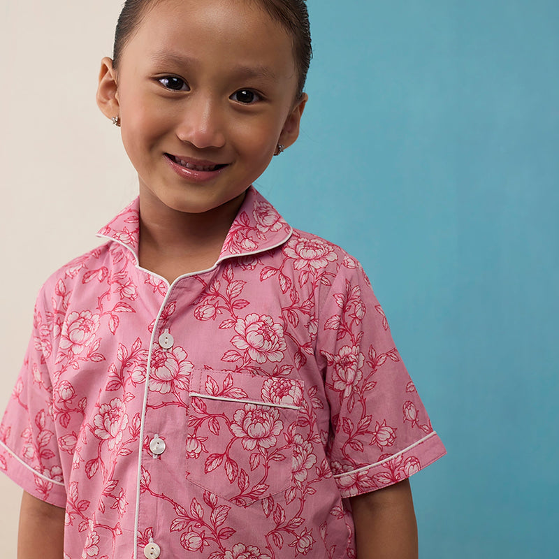 Vintage Blooms (Blush) Pima Shorts Set For Kids