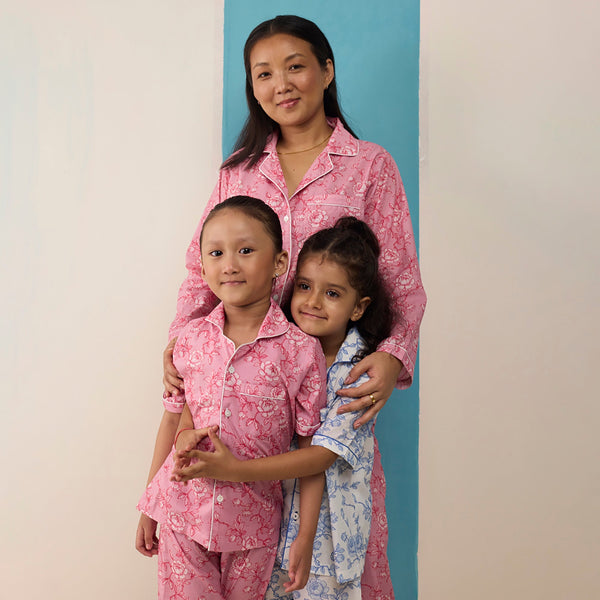 Vintage Blooms (Blush) Pima Shorts Set For Kids