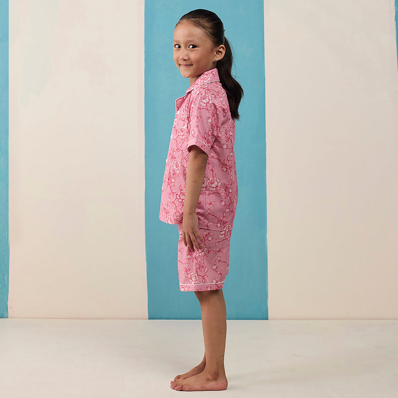 Vintage Blooms (Blush) Pima Shorts Set For Kids