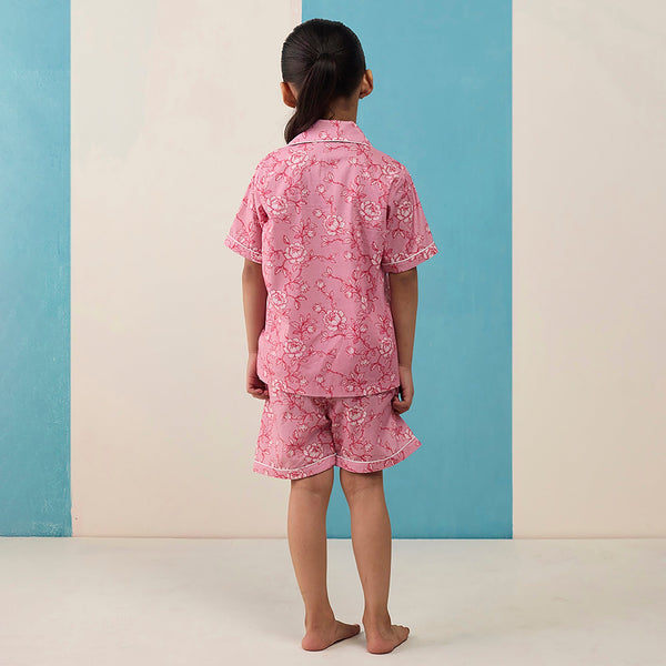 Vintage Blooms (Blush) Pima Shorts Set For Kids