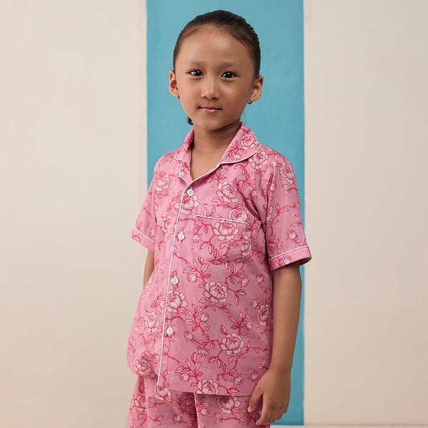 Vintage Blooms (Blush) Pima Shorts Set For Kids