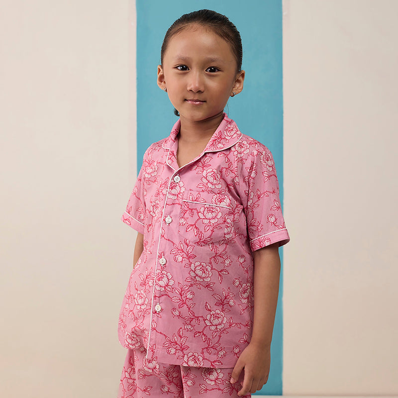 Vintage Blooms (Blush) Pima Shorts Set For Kids