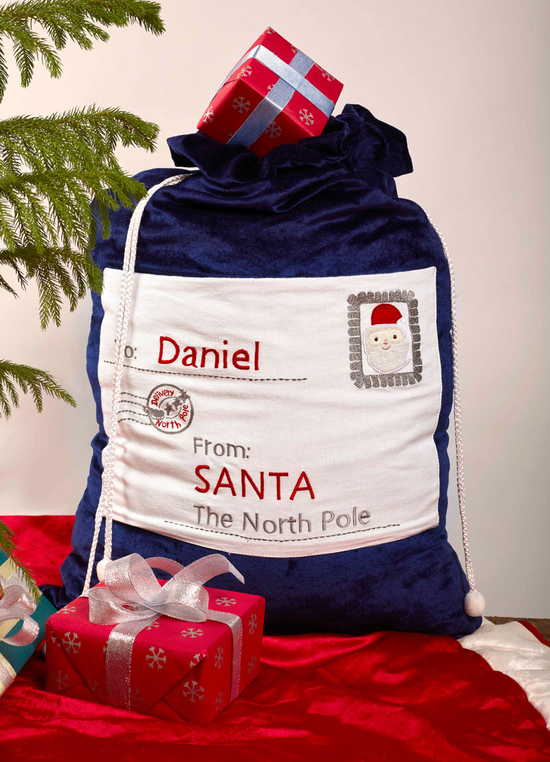 Personalized Navy Velvet Luxe Santa Sack