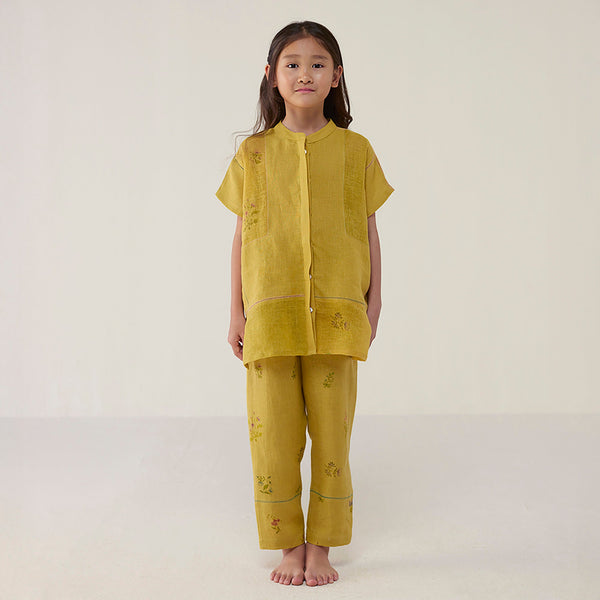 Aboli Patchwork Linen Co-ord Set - ochre