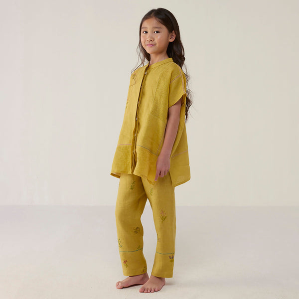 Aboli Patchwork Linen Co-ord Set - ochre