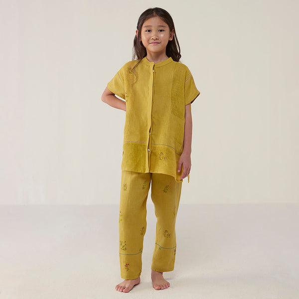 Aboli Patchwork Linen Co-ord Set - ochre
