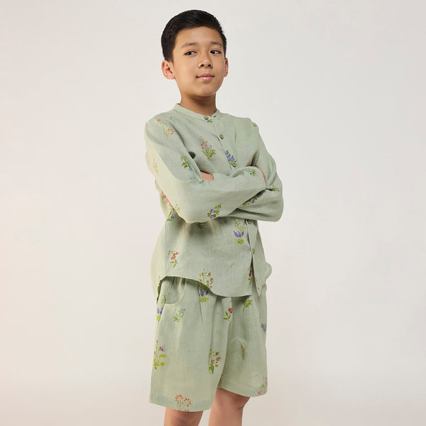 Akio Floral Linen Co-ord set - Mint
