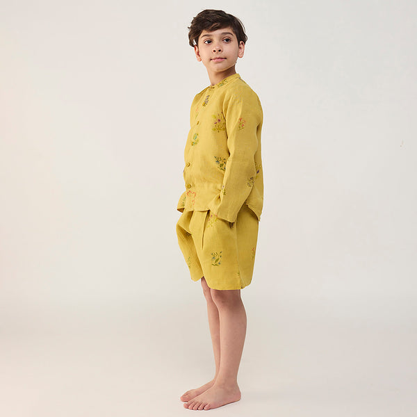 Akio Floral Linen Co-ord set - Ochre