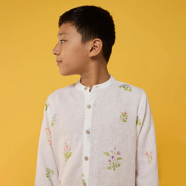 Akio Floral Linen Co-ord Set - White