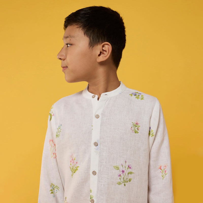 Akio Floral Linen Co-ord Set - White
