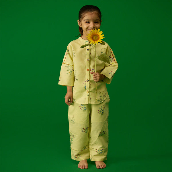 Hena Floral Linen Co-ord Set - Pistachio