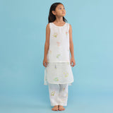 Aneya Patchwork Floral Linen Kurta Set - White