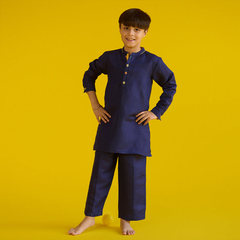 Sid Color-Blocked Kurta - Navy