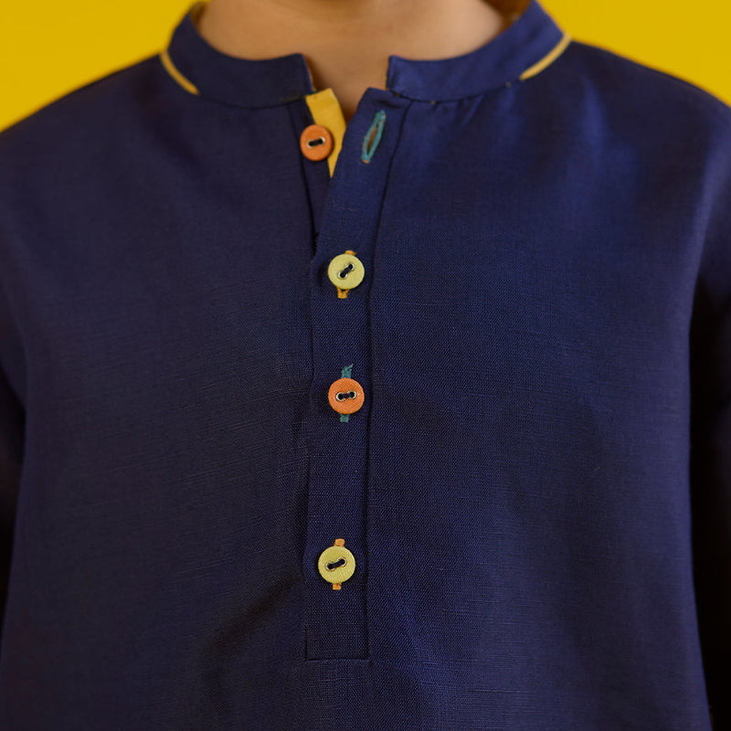 Sid Color-Blocked Kurta - Navy