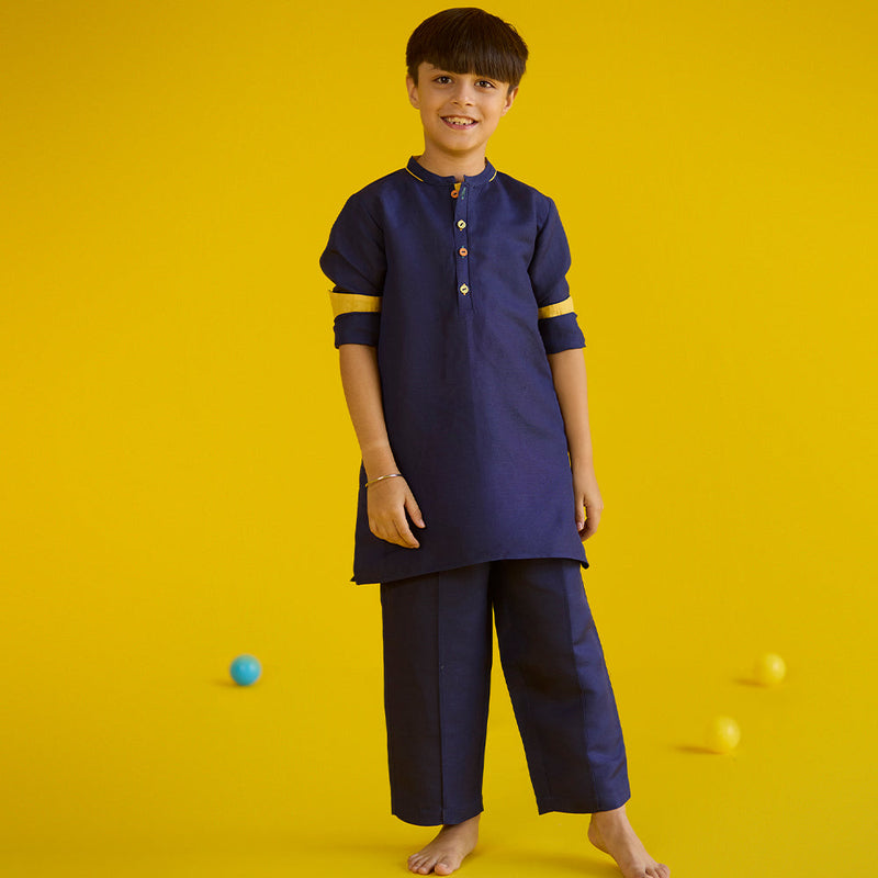 Sid Color-Blocked Kurta - Navy