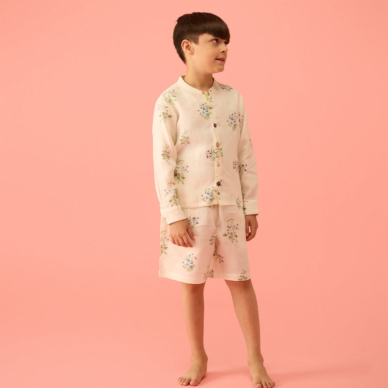 Ivan Floral Linen Shirt- Ivory