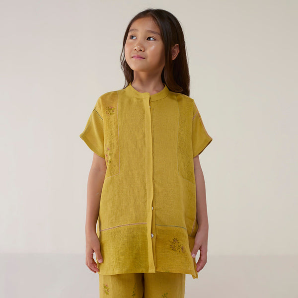 Aboli Patchwork Linen Shirt - ochre