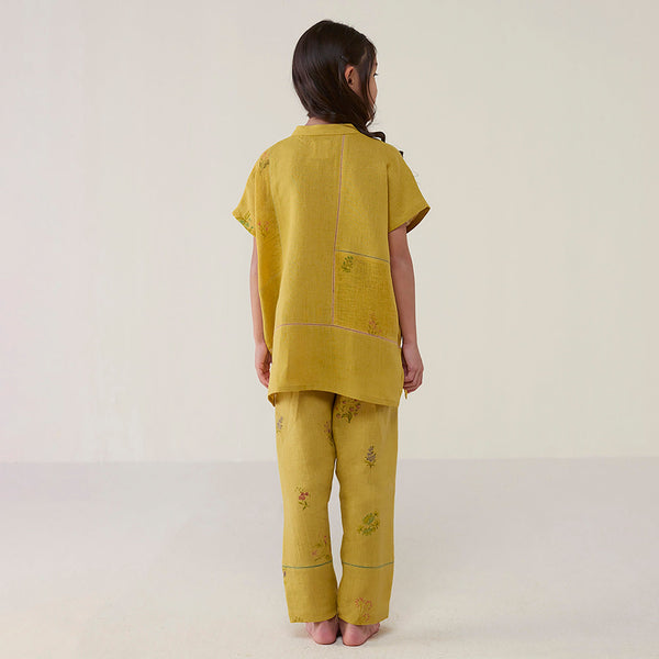 Aboli Patchwork Linen Shirt - ochre