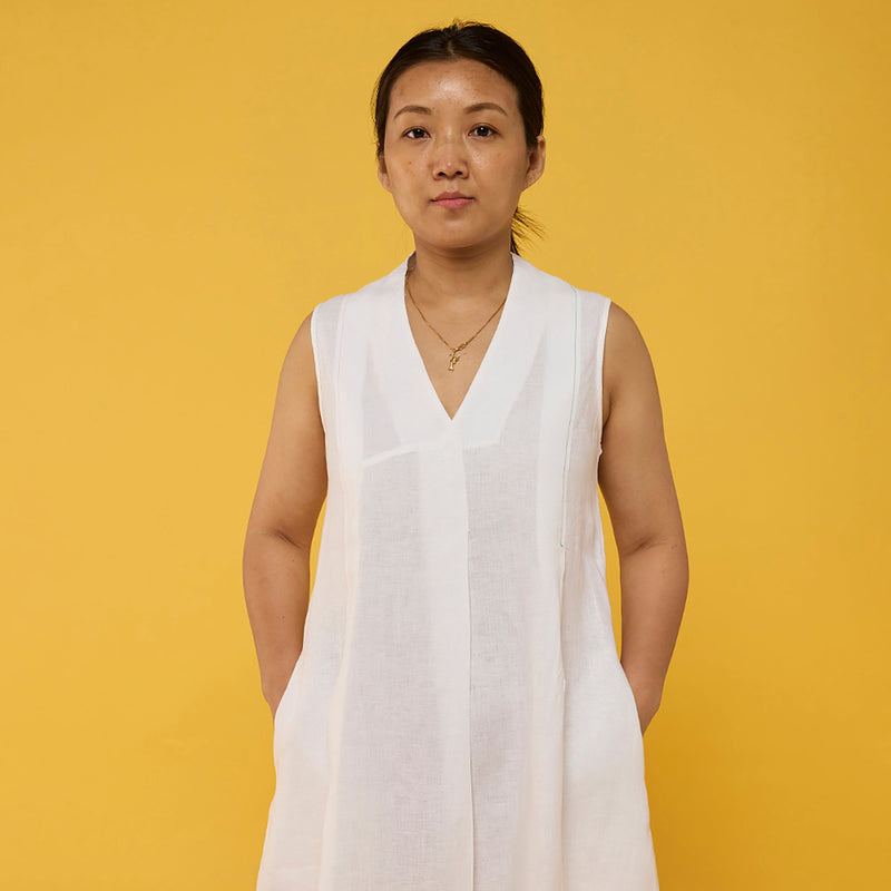 Ita Pleated Linen Dress - White