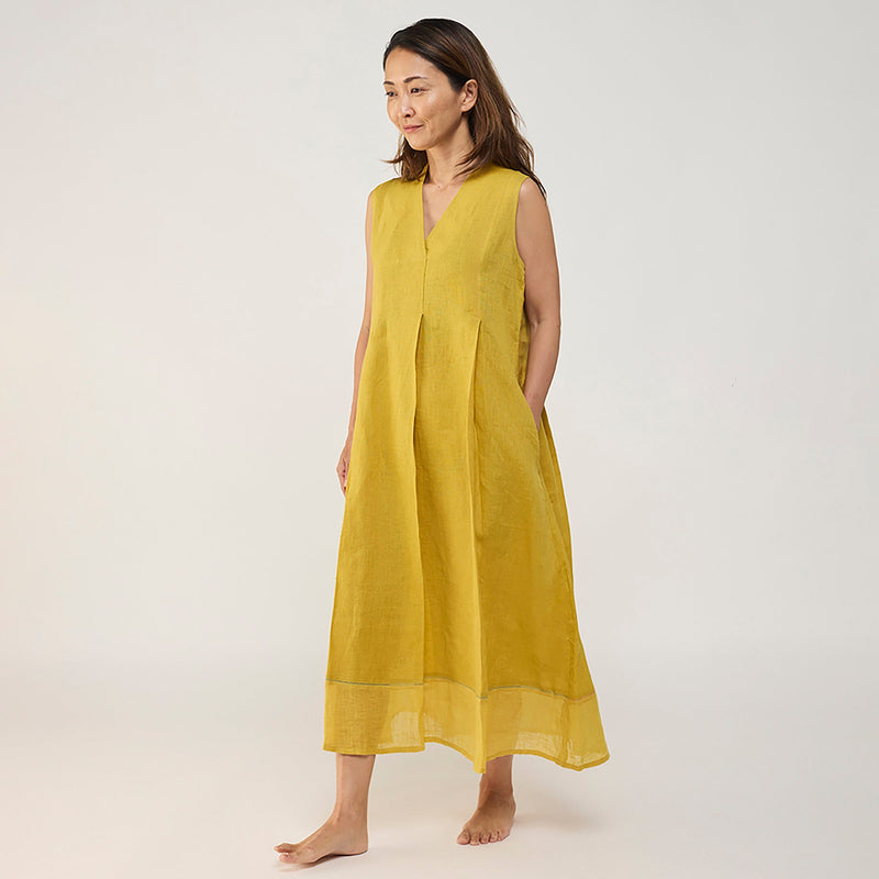Ita pleated linen dress - ochre