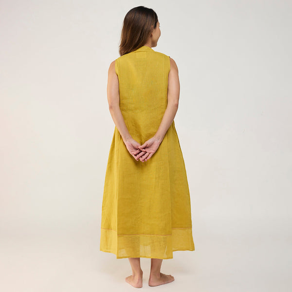 Ita pleated linen dress - ochre