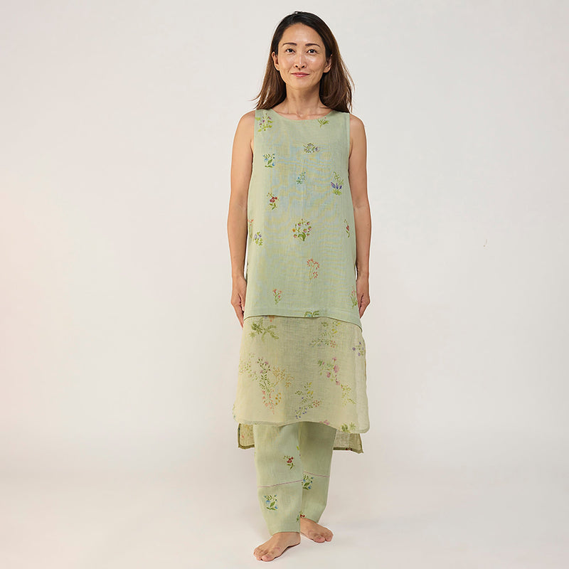 Aneya Patchwork Floral Linen Kurta Set - Mint