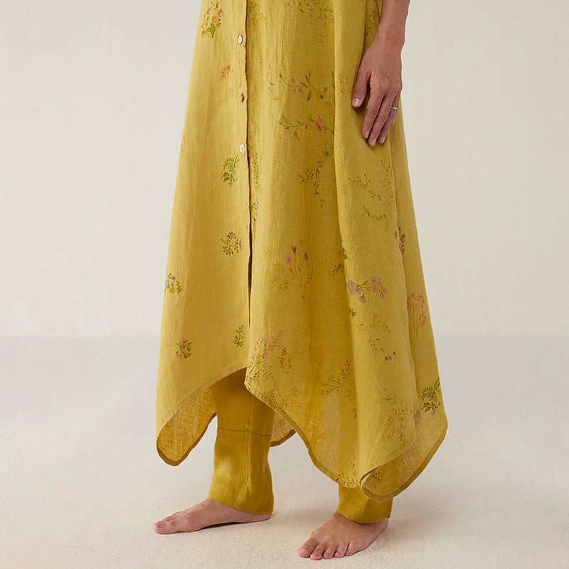 Inoya Shirt Kurta with Handkerchief Hem - Ochre