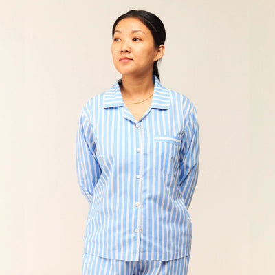 Women Azure Striped Pima Pajama Set