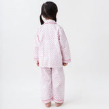 Jade Blockprint Pajama Set For Kids (Pink)