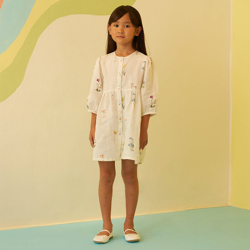 Cassia Botanical Linen Dress - Ivory