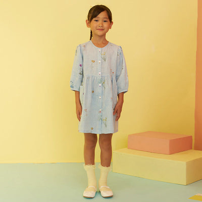 Cassia Botanical Linen Dress - Sky