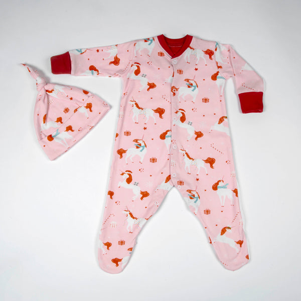 Christmas Unicorn Long-Sleeved Onesie & Hat Gift Set