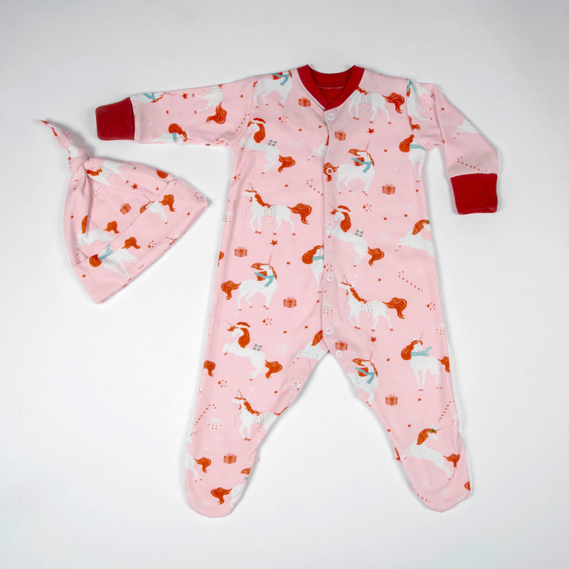 Christmas Unicorn Long-Sleeved Onesie & Hat Gift Set