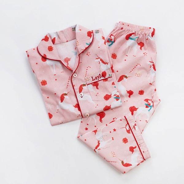 Flannel Christmas Unicorn Pajama Set