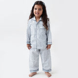 Jade Blockprint Pajama Set For Kids (Indigo)