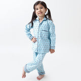 Lily Blockprint Pajama Set For Kids (English Blue)