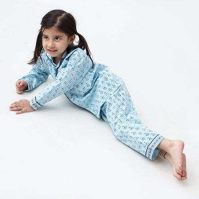 Lily Blockprint Pajama Set For Kids (English Blue)