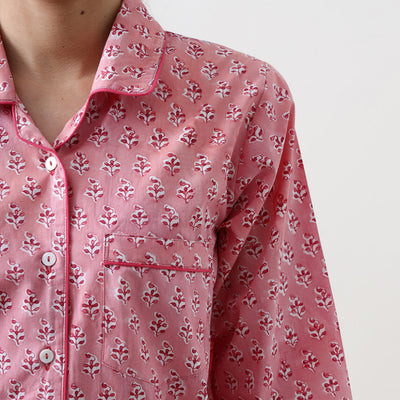 Women Lily Blockprint Pajama Set (Watermelon Pink)