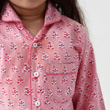 Lily Blockprint Pajama Set For Kids (Watermelon Pink)