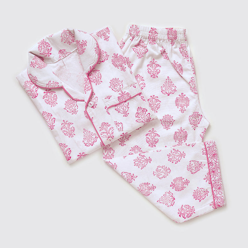 Madison Blockprint Pajama Set  For Kids (Pink)