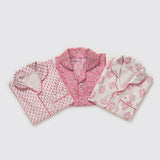 Lily Blockprint Pajama Set For Kids (Watermelon Pink)